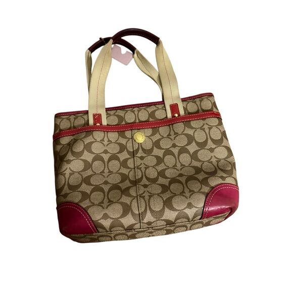 Coach Women's Leatherware Signature Canvas Heritage Shoulder Handbag Tan Pink - Picture 6 of 7